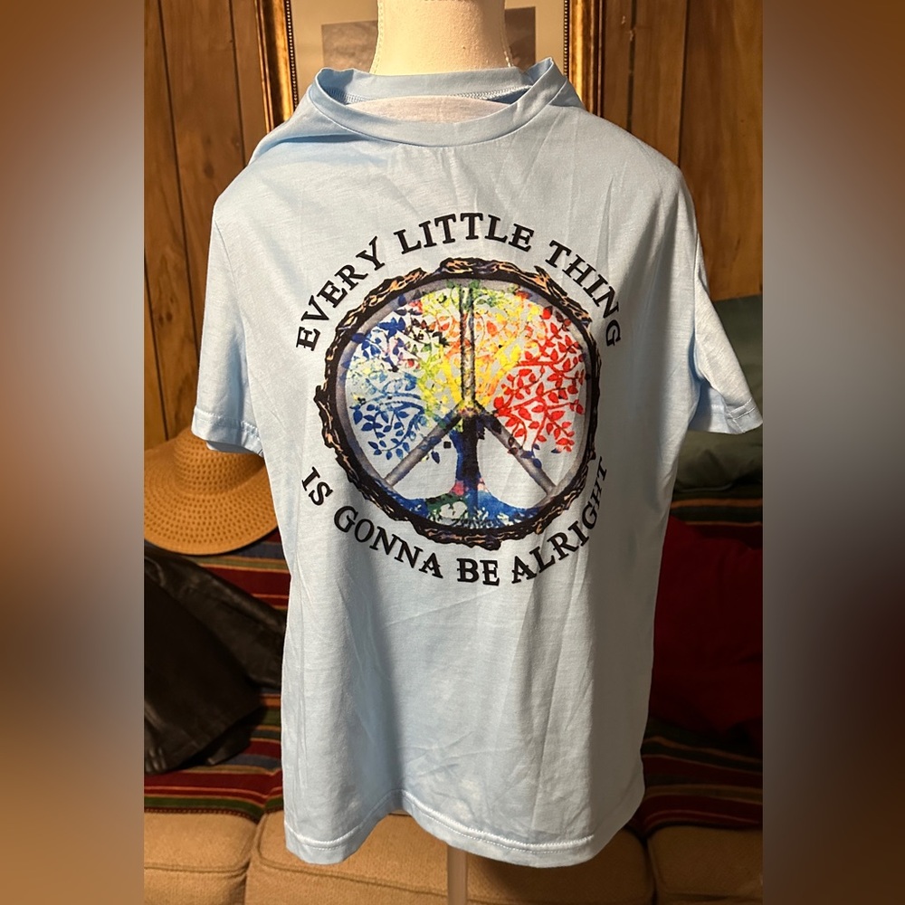 Juniors Peace Sign Graphic Tee - Light Blue, XL